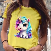 Mujeres Playera Manga Corta Camisetas Impresión Casual Unicornio main image 5