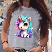 Women's T-shirt Short Sleeve T-shirts Printing Casual Unicorn main image 4