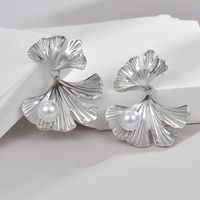 1 Pair Elegant Modern Style Ginkgo Leaf Plating Inlay 304 Stainless Steel Acrylic Imitation Pearl 18K Gold Plated Drop Earrings sku image 1
