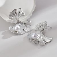 1 Pair Elegant Modern Style Ginkgo Leaf Plating Inlay 304 Stainless Steel Acrylic Imitation Pearl 18K Gold Plated Drop Earrings main image 5