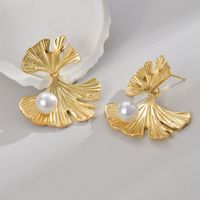 1 Pair Elegant Modern Style Ginkgo Leaf Plating Inlay 304 Stainless Steel Acrylic Imitation Pearl 18K Gold Plated Drop Earrings main image 4