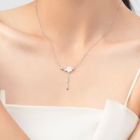 Elegant Simple Style Flower Sterling Silver Plating Three-dimensional Inlay Shell Zircon Rhodium Plated Pendant Necklace main image 4