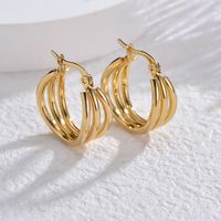 1 Pair Simple Style Streetwear Solid Color Plating Stainless Steel 18K Gold Plated Hoop Earrings main image 1