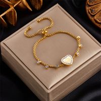 Casual Vintage Style Letter Heart Shape Stainless Steel 18K Gold Plated Rhinestones Bracelets In Bulk sku image 1