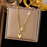 Wholesale Sweet Simple Style Heart Shape Titanium Steel Plating Chain 18k Gold Plated Bracelets Necklace sku image 5