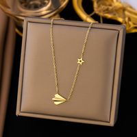304 Stainless Steel 18K Gold Plated Modern Style Plating Pentagram Airplane Pendant Necklace main image 1
