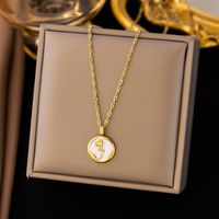 304 Stainless Steel 18K Gold Plated Sweet Plating Inlay Flower Acrylic Plastic Pendant Necklace main image 5