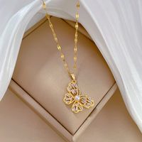 Stainless Steel Copper IG Style Korean Style Plating Inlay Butterfly Artificial Pearls Zircon Pendant Necklace sku image 1