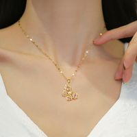 Stainless Steel Copper IG Style Korean Style Plating Inlay Butterfly Artificial Pearls Zircon Pendant Necklace main image 4