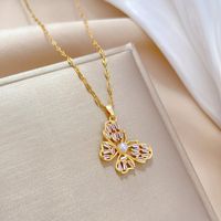 Stainless Steel Copper IG Style Korean Style Plating Inlay Butterfly Artificial Pearls Zircon Pendant Necklace main image 2