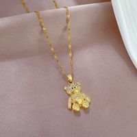 Acier Inoxydable Le Cuivre Mignon Style Moderne Incruster Ours Zircon Pendentif main image 5