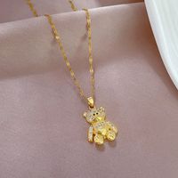 Stainless Steel Copper Cute Modern Style Inlay Bear Zircon Pendant Necklace main image 5