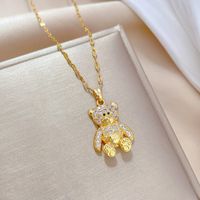 Stainless Steel Copper Cute Modern Style Inlay Bear Zircon Pendant Necklace main image 4