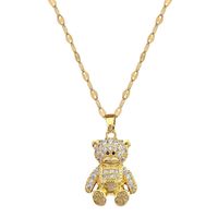 Stainless Steel Copper Cute Modern Style Inlay Bear Zircon Pendant Necklace main image 2
