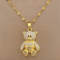 Stainless Steel Copper Cute Modern Style Inlay Bear Zircon Pendant Necklace sku image 1