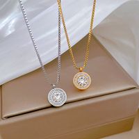 Wholesale Casual Simple Style Round Titanium Steel Plating Inlay Zircon Pendant Necklace main image 3