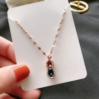 Titanium Steel 18K Gold Plated Casual Simple Style Plating Inlay Round Water Droplets Fox Zircon Pendant Necklace sku image 9