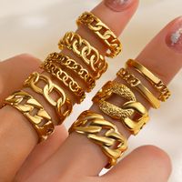 304 Stainless Steel 18K Gold Plated Retro Plating Hollow Out Oval Open Rings main image 3