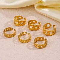 304 Stainless Steel 18K Gold Plated Retro Plating Hollow Out Oval Open Rings main image 5