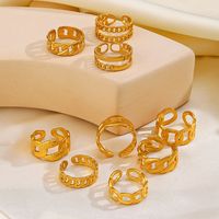 304 Stainless Steel 18K Gold Plated Retro Plating Hollow Out Oval Open Rings main image 4