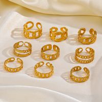 304 Stainless Steel 18K Gold Plated Retro Plating Hollow Out Oval Open Rings main image 1