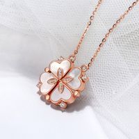 Sweet Pastoral Four Leaf Clover Titanium Steel Inlay Zircon Charms Pendant Necklace sku image 3