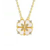 Sweet Pastoral Four Leaf Clover Titanium Steel Inlay Zircon Charms Pendant Necklace main image 2