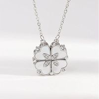 Sweet Pastoral Four Leaf Clover Titanium Steel Inlay Zircon Charms Pendant Necklace sku image 2