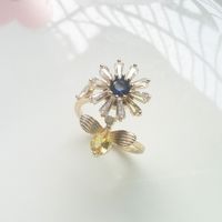 Elegant Dame Einfacher Stil Blume Kupfer Zirkon Offener Ring In Masse sku image 4