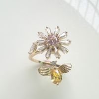 Elegant Dame Einfacher Stil Blume Kupfer Zirkon Offener Ring In Masse sku image 5