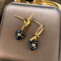 1 Pair Sweet Heart Shape Enamel Copper Drop Earrings sku image 46
