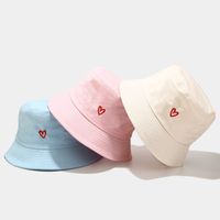 Women's Casual Heart Shape Embroidery Wide Eaves Bucket Hat main image 5