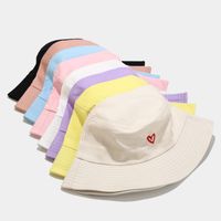 Women's Casual Heart Shape Embroidery Wide Eaves Bucket Hat main image 1