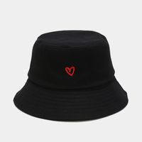 Women's Casual Heart Shape Embroidery Wide Eaves Bucket Hat sku image 2