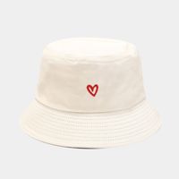 Women's Casual Heart Shape Embroidery Wide Eaves Bucket Hat sku image 4