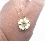 Sweet Pastoral Four Leaf Clover Titanium Steel Inlay Zircon Charms Pendant Necklace sku image 4