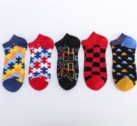 Unisex Casual Color Block Cotton Printing Ankle Socks A Pair main image 1