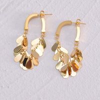 1 Pair Elegant Simple Style Water Droplets Solid Color Plating Square Ear Studs Part 304 Stainless Steel Tassel Part Is Copper Chain 18K Gold Plated Drop Earrings main image 4