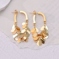 1 Pair Elegant Simple Style Water Droplets Solid Color Plating Square Ear Studs Part 304 Stainless Steel Tassel Part Is Copper Chain 18K Gold Plated Drop Earrings main image 6