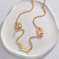 304 Stainless Steel 18K Gold Plated Elegant Simple Style Toggle Plating Solid Color Necklace main image 5