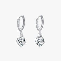 1 Pair Elegant Luxurious Round Plating Inlay Sterling Silver Zircon Rhodium Plated Drop Earrings sku image 1