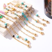 Retro Ethnic Style Star Tree Heart Shape Stainless Steel Beaded Plating Inlay Turquoise Zircon 18k Gold Plated Bracelets main image 4