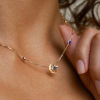 Casual Simple Style Commute Star Moon Copper 18k Gold Plated Zircon Pendant Necklace In Bulk main image 1