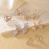 1 Pair Casual Simple Style Shiny Heart Shape Bow Knot Inlay Copper Zircon K Gold Plated Rhodium Plated Drop Earrings Ear Studs main image 1