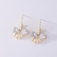 1 Pair Casual Simple Style Shiny Heart Shape Bow Knot Inlay Copper Zircon K Gold Plated Rhodium Plated Drop Earrings Ear Studs main image 4