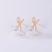 1 Pair Casual Simple Style Shiny Heart Shape Bow Knot Inlay Copper Zircon K Gold Plated Rhodium Plated Drop Earrings Ear Studs main image 3