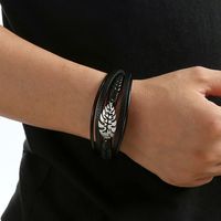 Hip-hop Rock Leaves Stainless Steel Pu Leather Men's Bangle main image 5