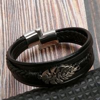 Hip-hop Rock Leaves Stainless Steel Pu Leather Men's Bangle main image 3