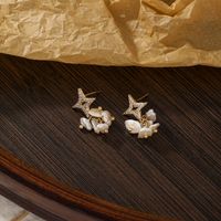 1 Pair Vintage Style Simple Style Star Flower Plating Inlay Copper Freshwater Pearl Zircon 14k Gold Plated 18k Gold Plated Ear Studs main image 2