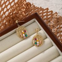 1 Pair Basic Flower Plating Inlay Copper Crystal Zircon 18k Gold Plated Ear Studs main image 1